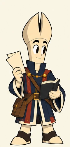 Bishop, a tall mitre-headed clerk holding a letter and a book.