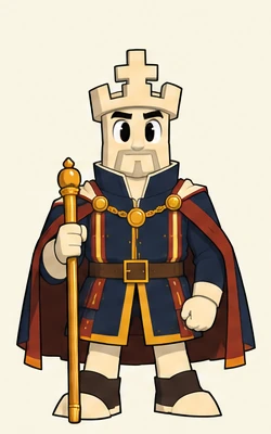 King, a bearded figure with a cross-topped crown and a scepter.